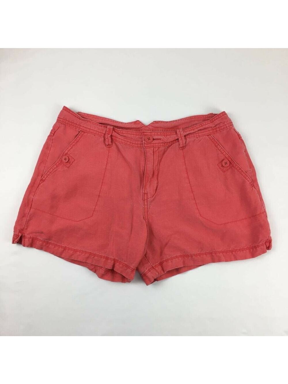 Calvin Klein Jeans Womens Chinos Shorts Red Pocket Mid Rise Slit Linen Blend 29